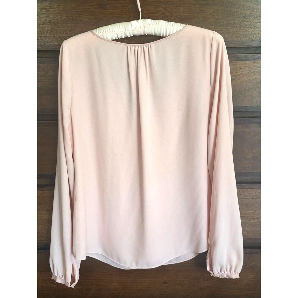 WHBM Blouse Blush Pink V-neck Tassel Gold Beads Feminine Office Smocked Womens 4 - Picture 2 of 10